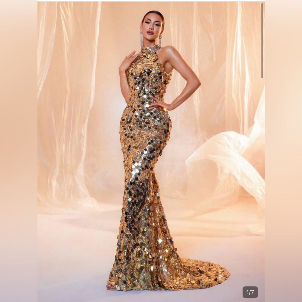 SHEIN Gold Sequin Evening Gown